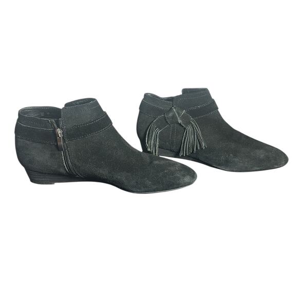 Franco Sarto Suede Tassel Ankle Boots Black Size 9M Leather Upper Modern Boho - Picture 10 of 11